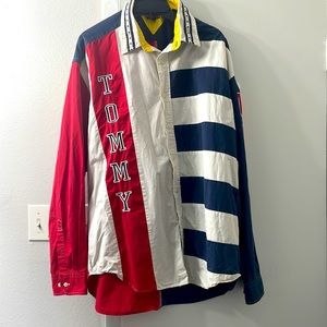 Tommy Hilfiger button up shirt. red white and blue shirt. lightly worn .